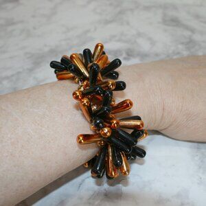 Bracelet Halloween Beaded Stretch October Orange Black Jewelry Accessory Holiday